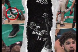 有自媒体吐槽：三球对阿德巴约的动作无疑越界了！肮脏动作👿